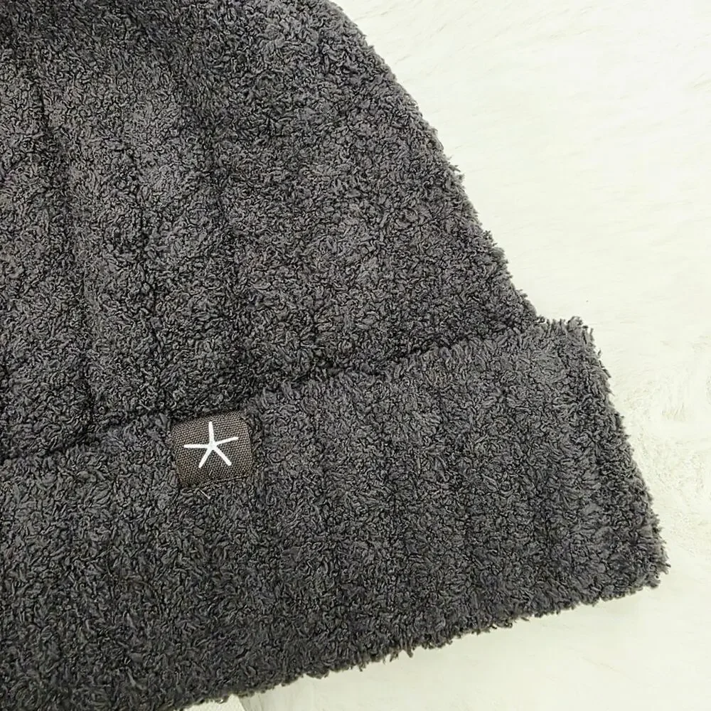 Barefoot Dreams CozyChic Cable Knit Pom Pom Beanie Dark Brown NWT BDWCC20562 OS